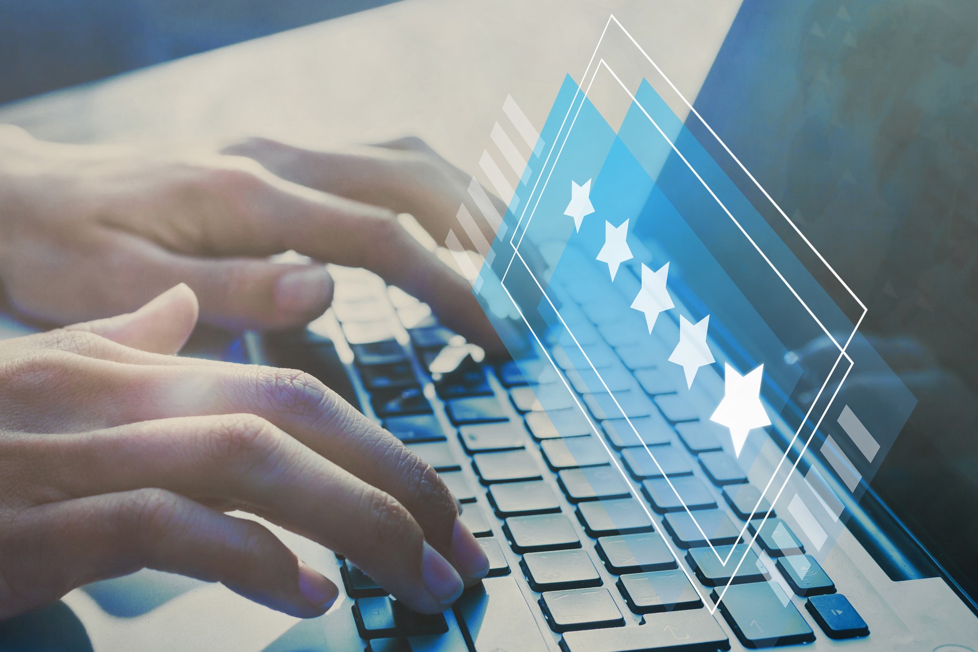 positive feedback, writing online review with 5 five star rating